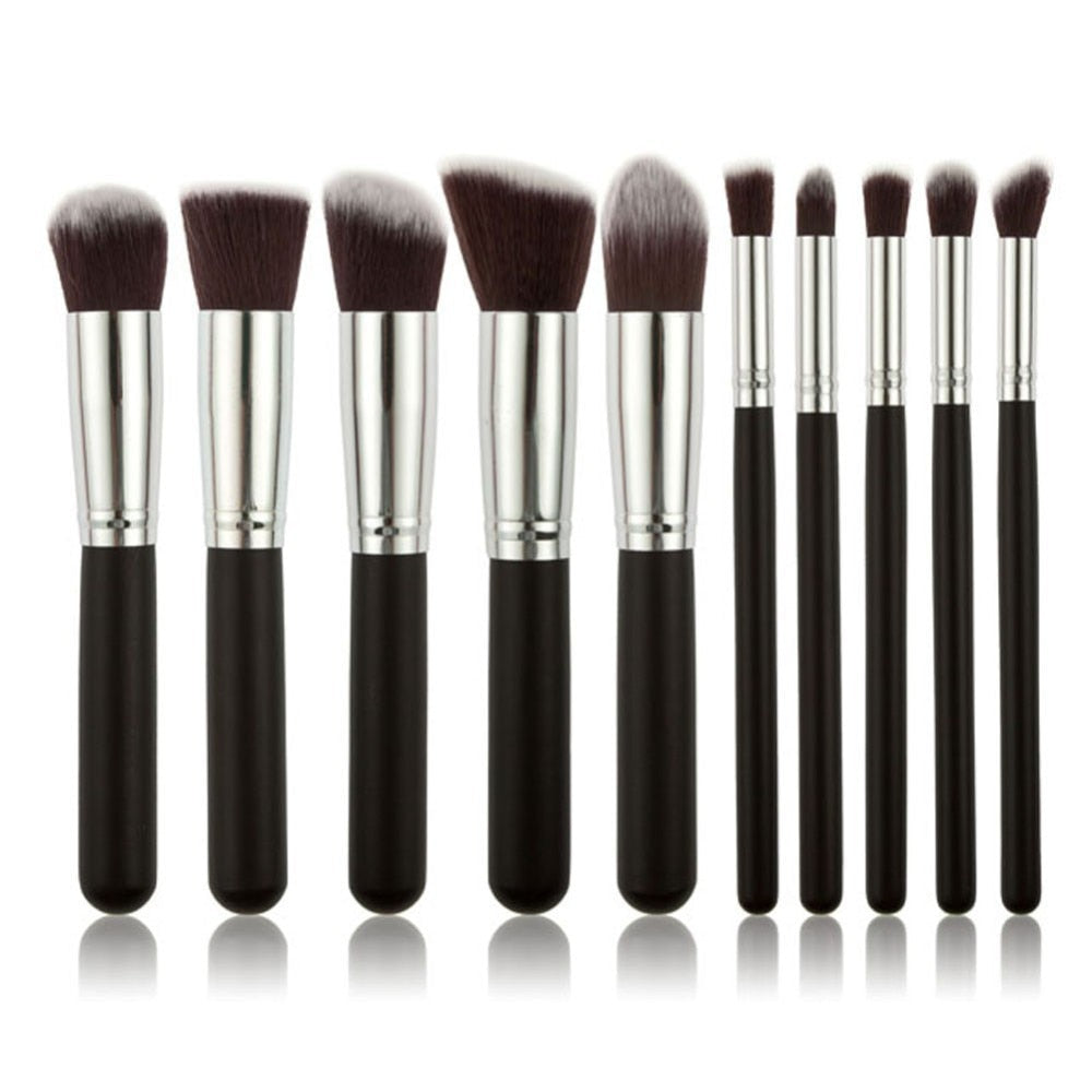 10 Pcs Silver/Golden Makeup Brushes Set Cosmetics Foundation Blending Blush Makeup Tool Powder Eyeshadow Cosmetic Set