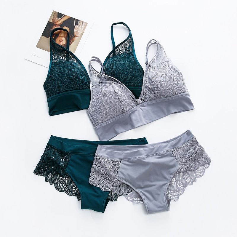Sexy Lace lingerie Wireless Bras For Women Push Up Bra Set Jacquard Sexy Underwear