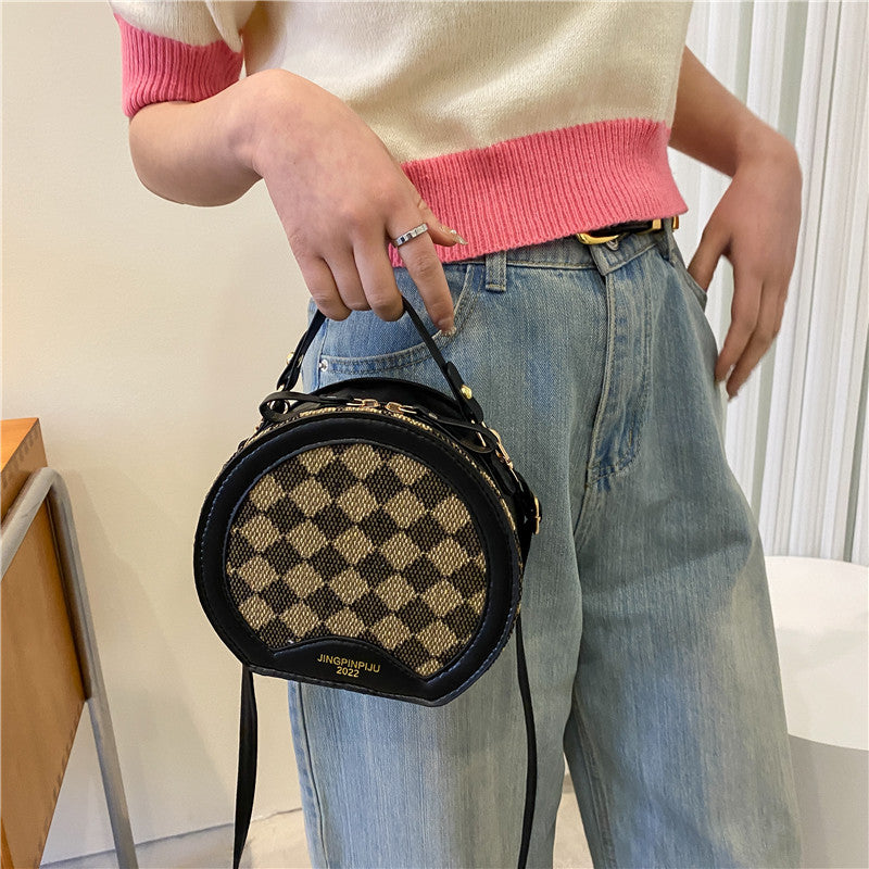 Plaid Hand Carry Messenger Small Bag Female Spring And Summer New Trendy Simple Shoulder Bag Hand-Held Small Round Bag
