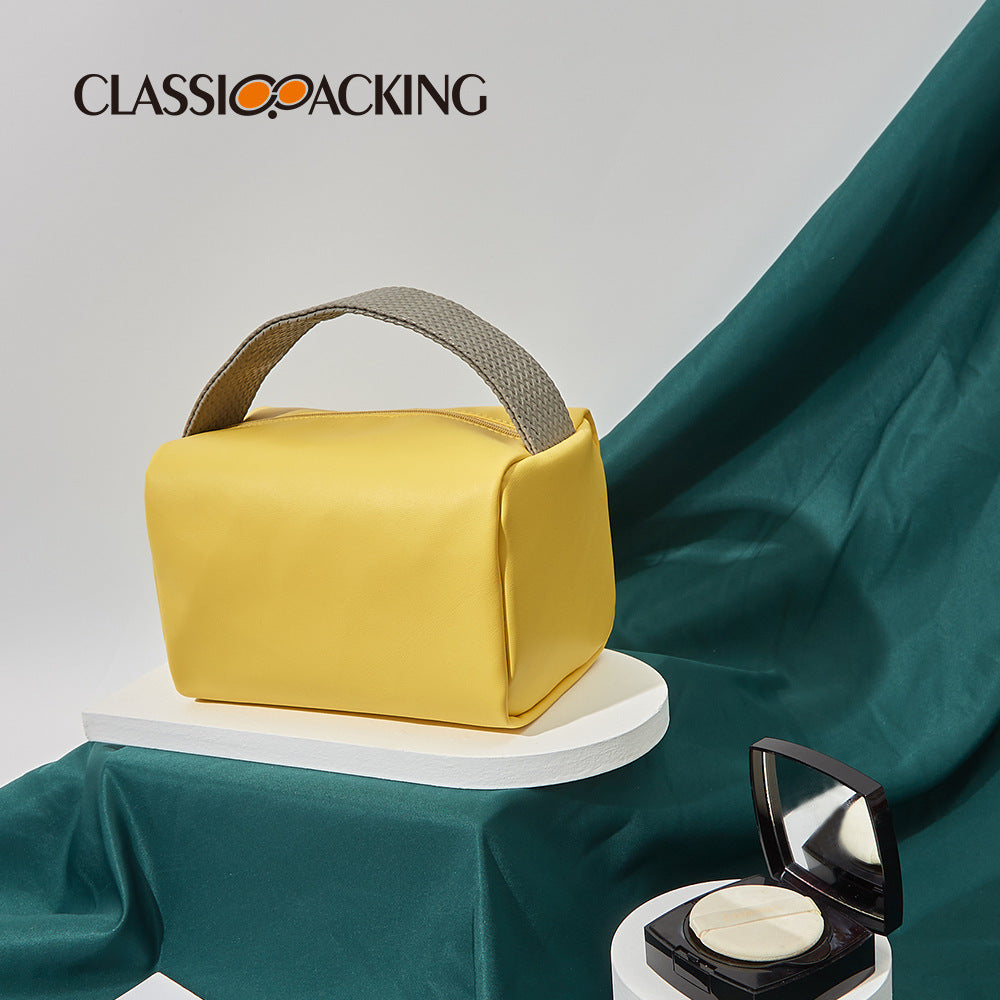 New Creative Portable Storage Bag Candy Color Square Wash Bag PVC Leather Waterproof Large Capacity Cosmetic Bag