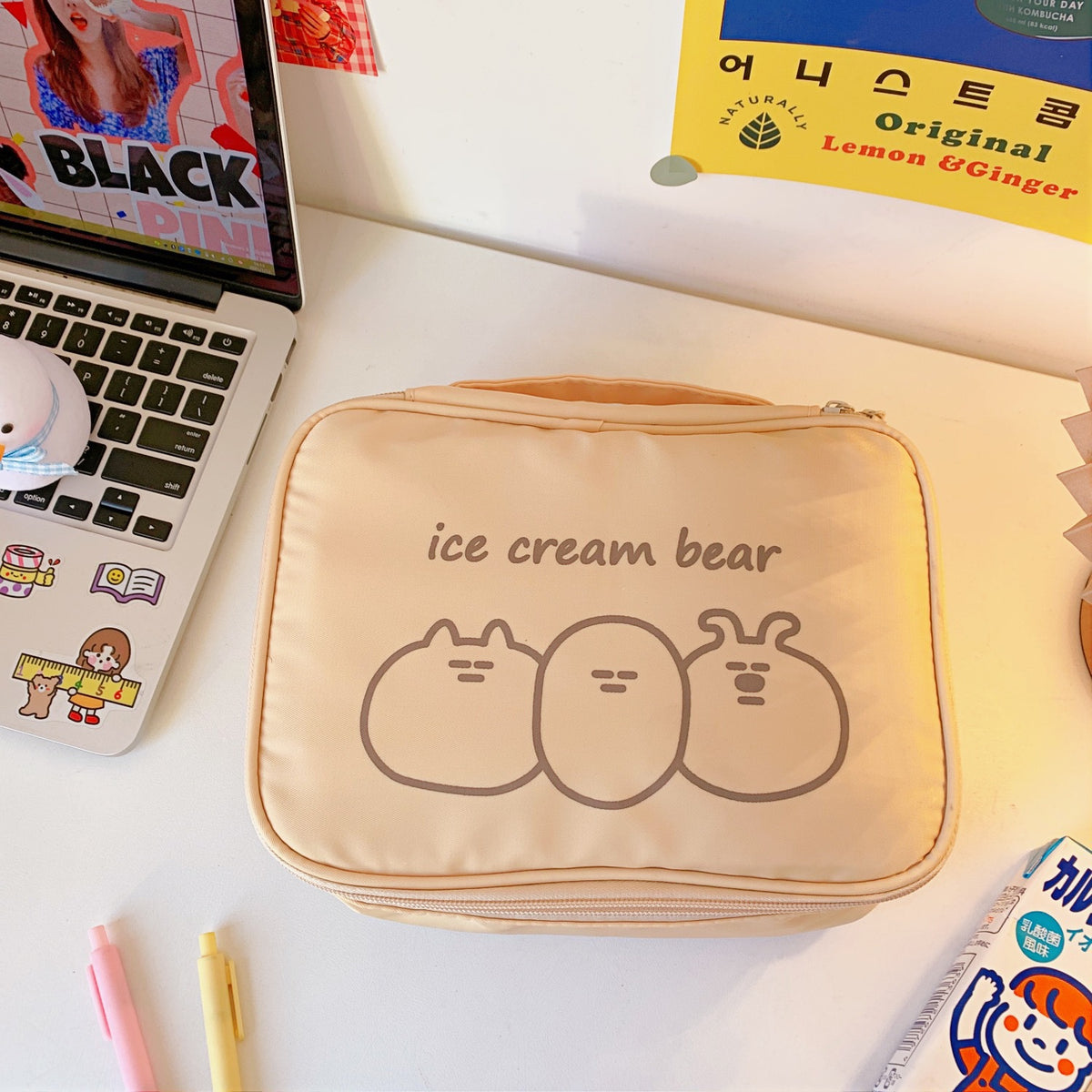 Japanese And Korean Style Cartoon Bear Print Canvas Bag Tote Bag Daily Necessities Storage Bag Large Capacity Cosmetic Bag Clutch Bag