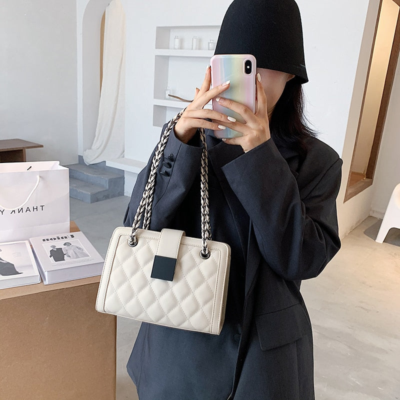 Small Black PU Leather Crossbody Bag For Women Winter Branded Chain Designer Shoulder Handbags Women's Trend Hand Bag