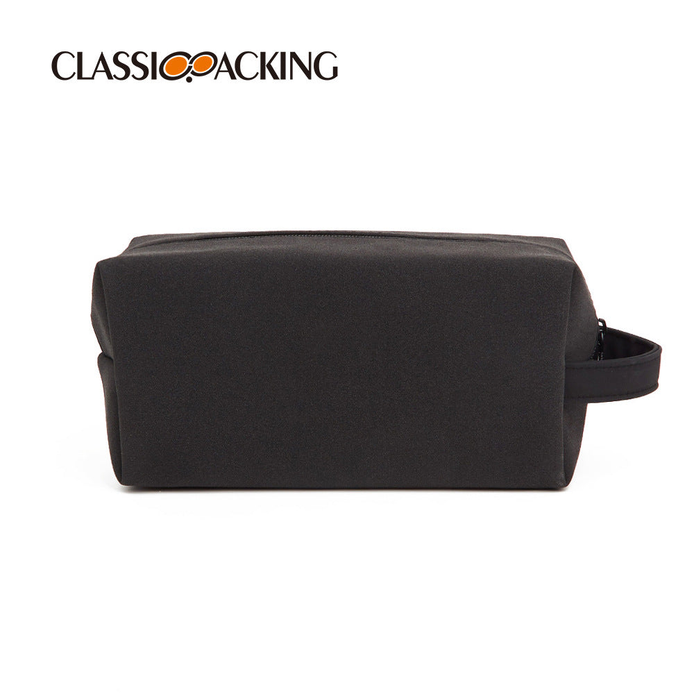 Business Simple Black PU Leather Cosmetic Storage Bag Male Neutral Wash Bag Square Portable Portable Cosmetic Bag