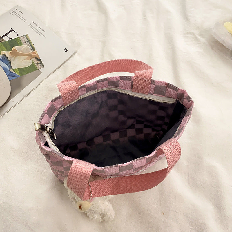 Summer New Style Bubble Grid Shoulder Messenger Bag Work Commuting Lunch Bag Ladies Hand-Held Canvas Bag