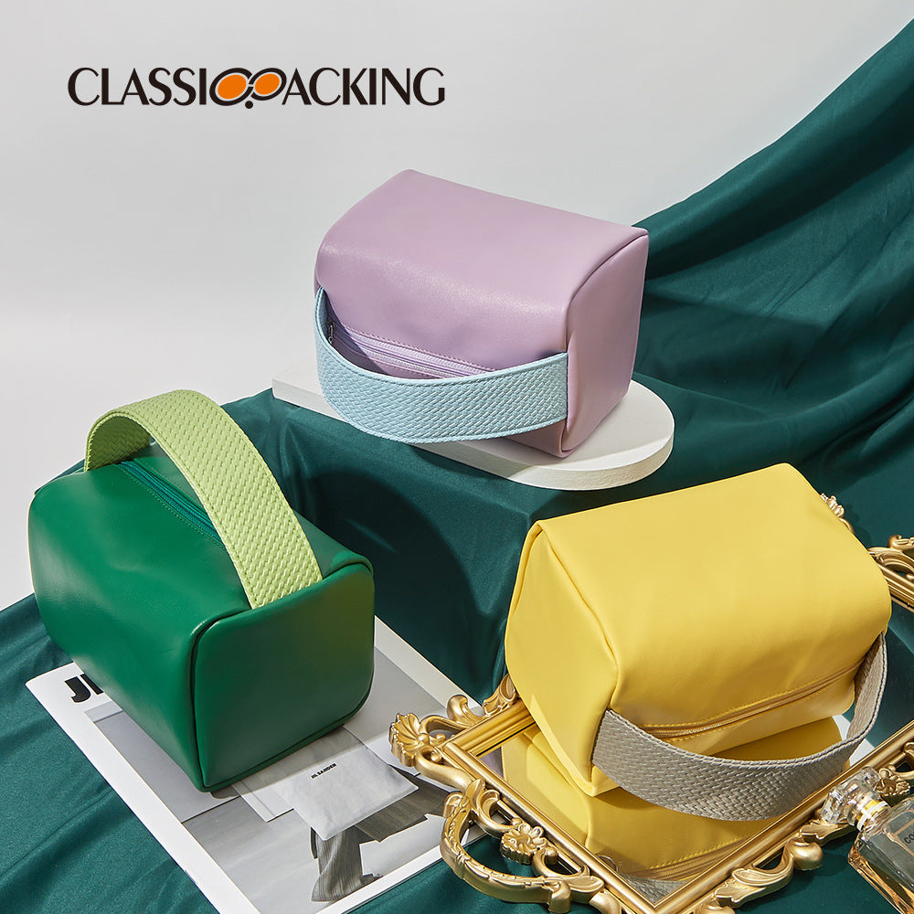 New Creative Portable Storage Bag Candy Color Square Wash Bag PVC Leather Waterproof Large Capacity Cosmetic Bag