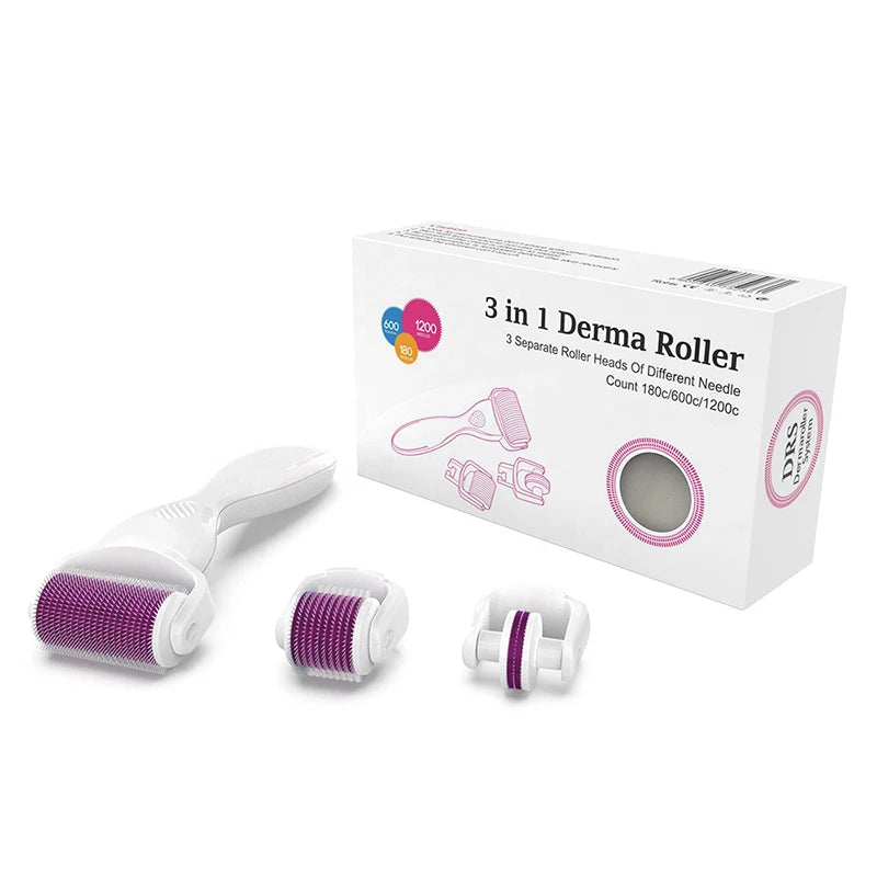 Serum Micro 3 in 1 Kit DRS Derma Roller 180 600 1200 Needles 3 Replacement Heads Microneedling Cosmetic Instrument